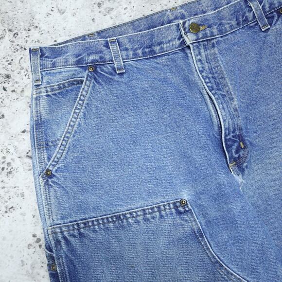 Vintage Carhartt B73 DST Faded Blue Jeans Denim Double Knee Carpenter Pant 36x29 - Picture 6 of 16